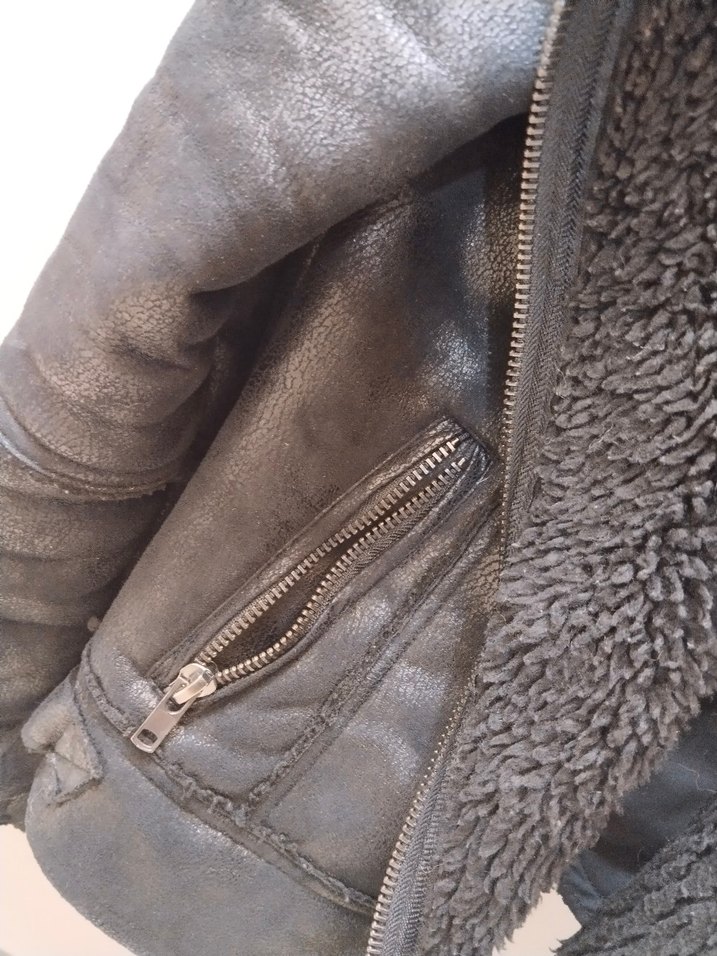 Kürklü Siyah Deri Biker Ceket - Görsel 4