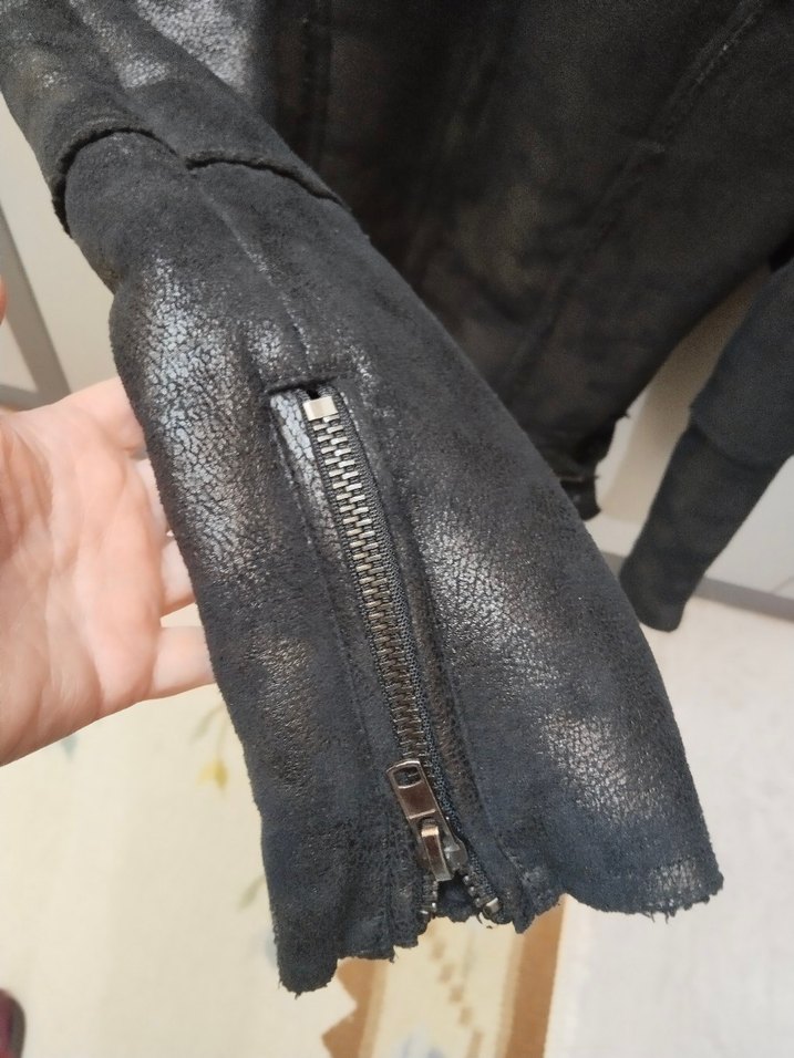 Kürklü Siyah Deri Biker Ceket - Görsel 5