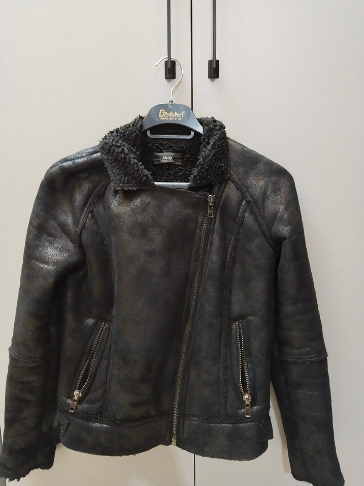 Kürklü Siyah Deri Biker Ceket - Görsel 3