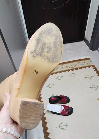 Ten rengi Suni Deri Kadın  Çizme Blok Topuklu - Görsel 5