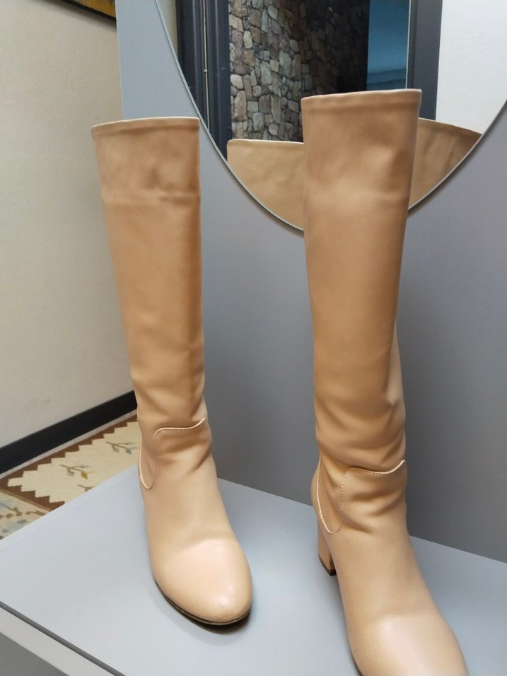 Ten rengi Suni Deri Kadın  Çizme Blok Topuklu - Görsel 2