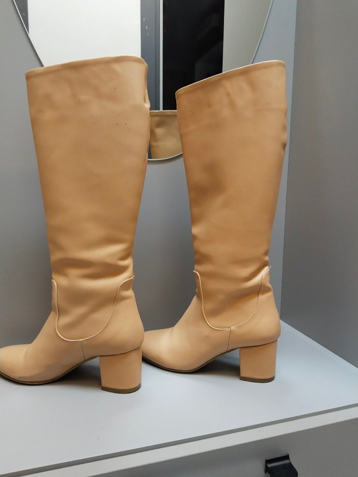 Ten rengi Suni Deri Kadın  Çizme Blok Topuklu - Görsel 3