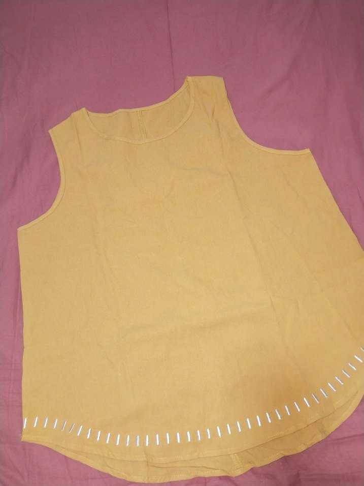 Sarı Kolsuz Bohem Keten Bluz - Görsel 4