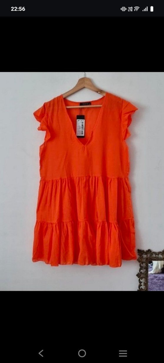 Turuncu V Yaka plaj Elbisesi - Görsel 2