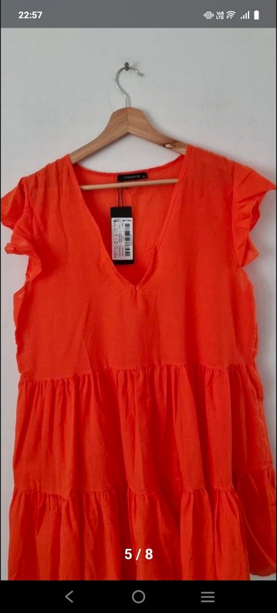 Turuncu V Yaka plaj Elbisesi - Görsel 4