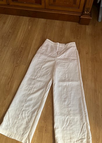 Zara Beyaz Keten Midi Kadın Pantolon