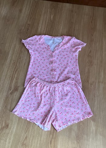 Desenli Pembe Kısa Kollu Kadın Pijama Takımı
