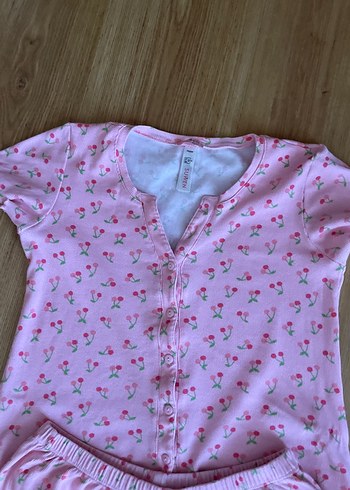 s Beden Desenli Pembe Kısa Kollu Kadın Pijama Takımı