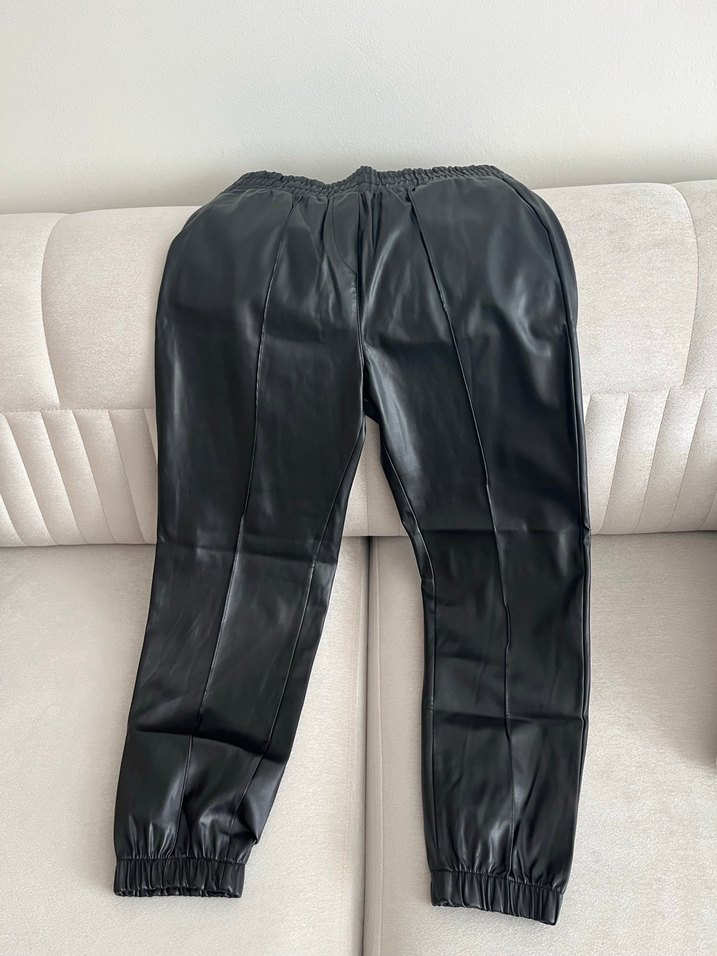 Deri Siyah Kadın Dar Kesim Pantolon - Görsel 2