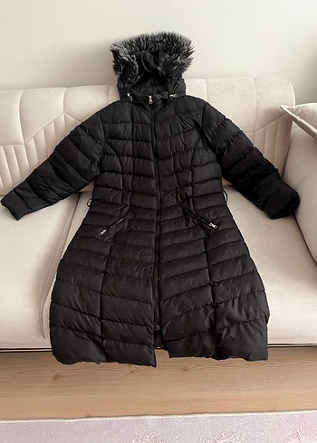 Siyah Kürklü Uzun Kadın Kışlık Mont - Görsel 2