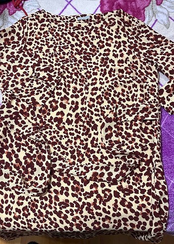 Kahverengi Leopar Desenli Kadın Bluz