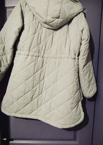 Bej Kapitone Düğmeli Midi Ceket - Görsel 3