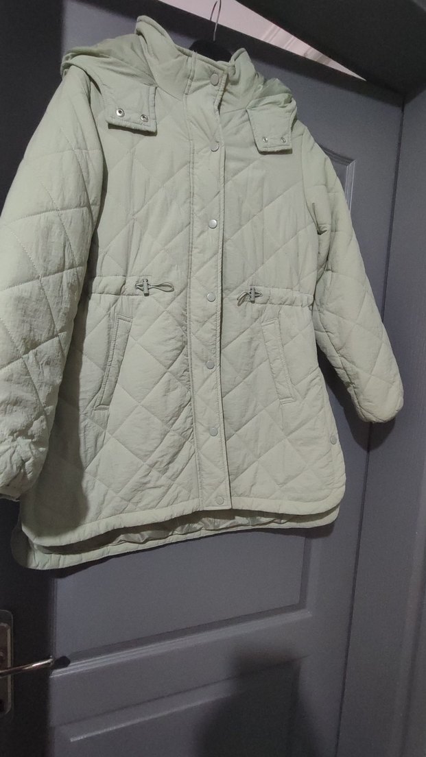 Bej Kapitone Düğmeli Midi Ceket - Görsel 2