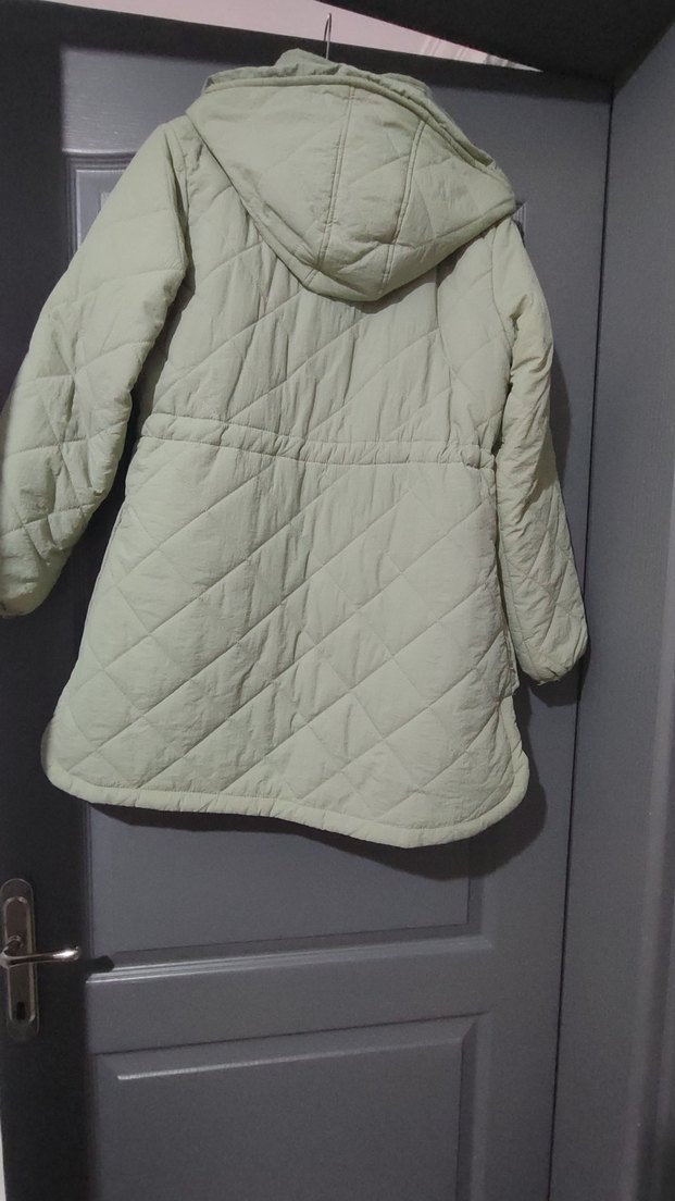 Bej Kapitone Düğmeli Midi Ceket - Görsel 4