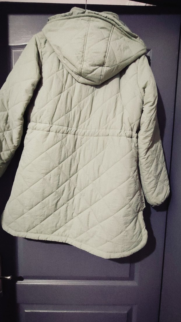 Bej Kapitone Düğmeli Midi Ceket - Görsel 3