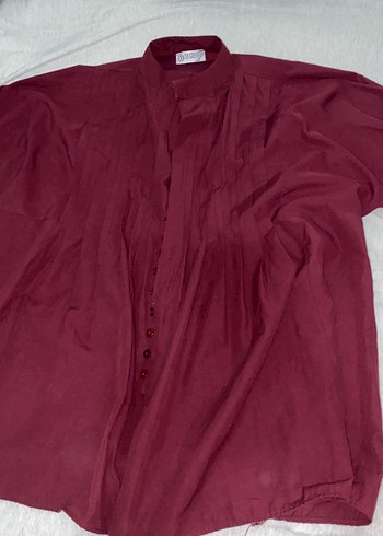 Zara Bordo Keten Düğmeli Bol Kesim Gömlek