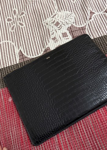 Kadın Siyah Deri Yılan Desenli Fermuarlı Clutch - Görsel 2
