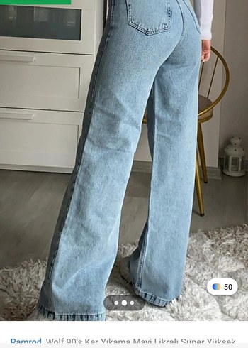 Kar Yıkama Mavi Yüksek Bel Jean - Görsel 2