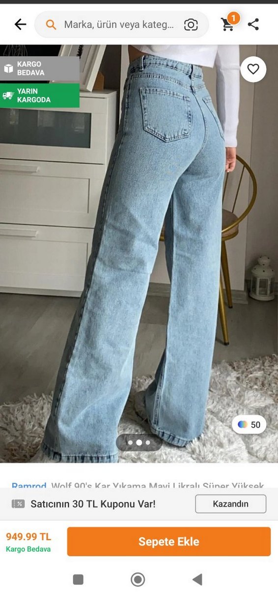 Kar Yıkama Mavi Yüksek Bel Jean - Görsel 2