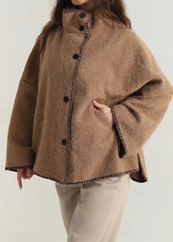 Düğmeli Yün Efektli Ceket - Görsel 2