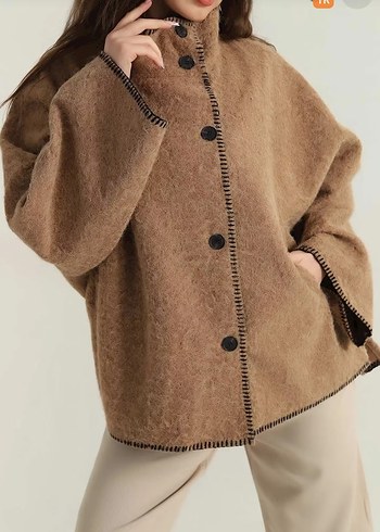 Düğmeli Yün Efektli Ceket - Görsel 4