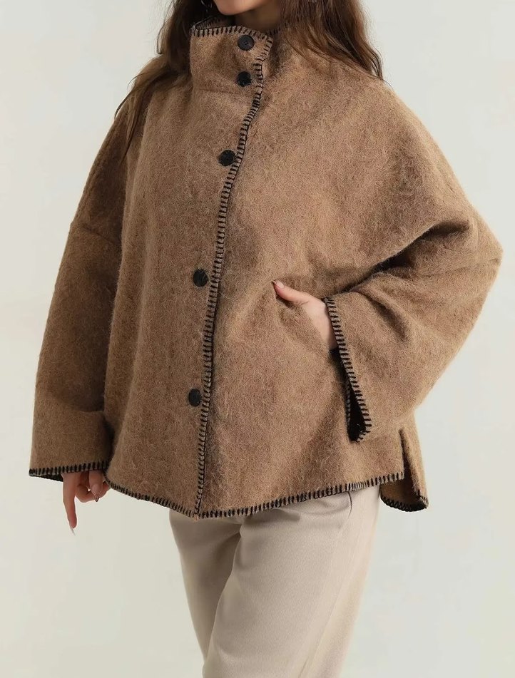Düğmeli Yün Efektli Ceket - Görsel 2