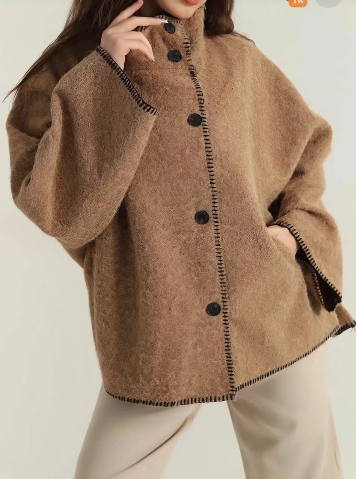 Düğmeli Yün Efektli Ceket - Görsel 4