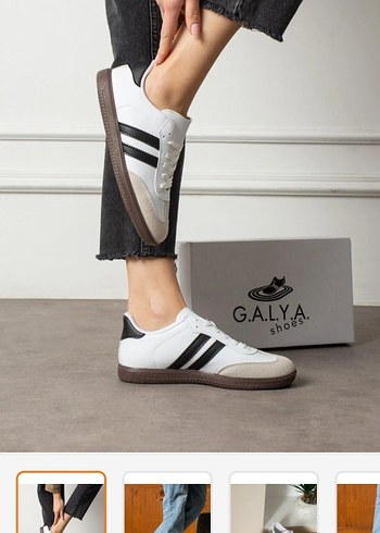 Beyaz Siyah Çizgili Kadın Spor Ayakkabı - Görsel 4