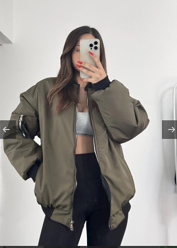 Kadın Haki Oversize Bomber Ceket - Görsel 2