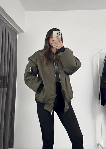 Kadın Haki Oversize Bomber Ceket - Görsel 3