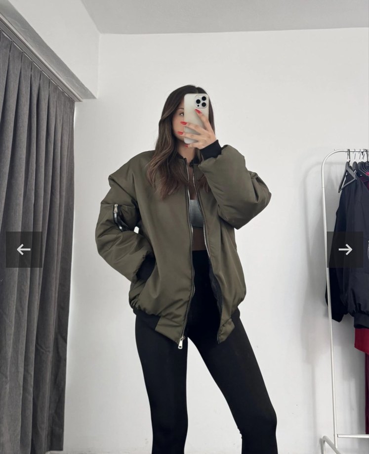 Kadın Haki Oversize Bomber Ceket - Görsel 3