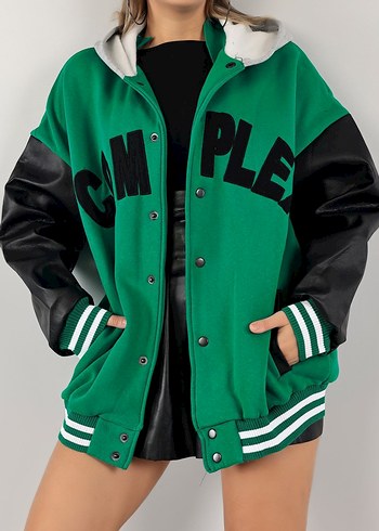 Kadın Yeşil Oversize Kolej Ceket - Görsel 3