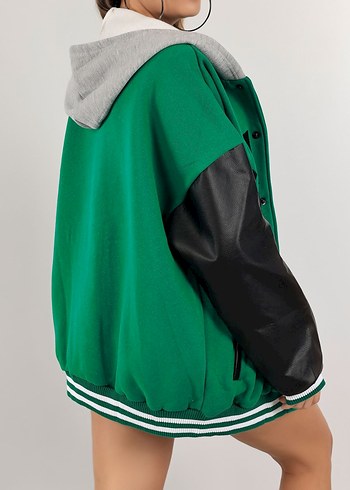 Kadın Yeşil Oversize Kolej Ceket - Görsel 2