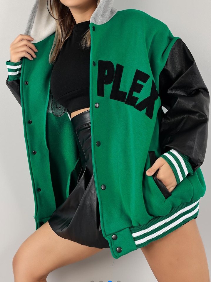 Kadın Yeşil Oversize Kolej Ceket - Görsel 4