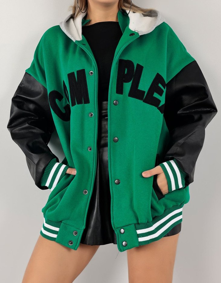 Kadın Yeşil Oversize Kolej Ceket - Görsel 3