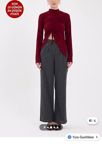 Bordo büzgü detaylı balıkçı yaka kadın bluz - Görsel 4