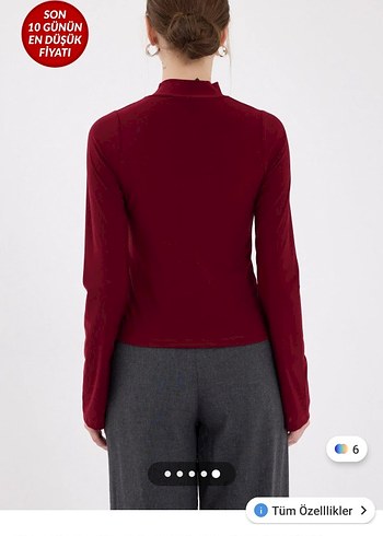Bordo büzgü detaylı balıkçı yaka kadın bluz - Görsel 5