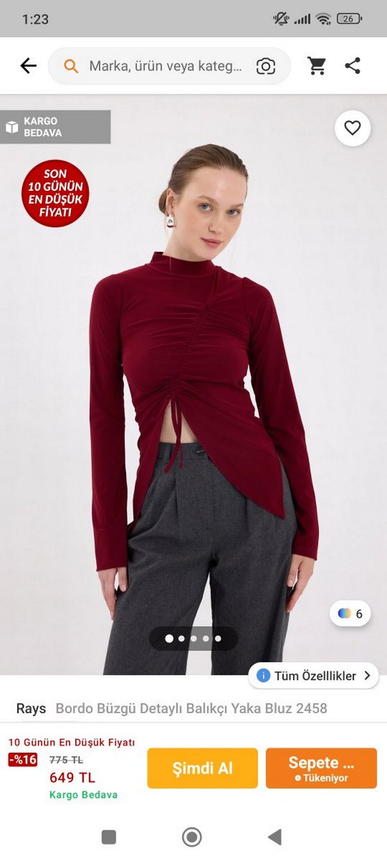 Bordo büzgü detaylı balıkçı yaka kadın bluz - Görsel 3