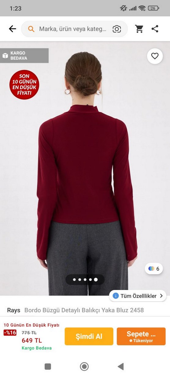 Bordo büzgü detaylı balıkçı yaka kadın bluz - Görsel 5