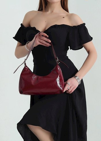 Bordo Kırışık Rugan El ve Kol Çantası - Görsel 2