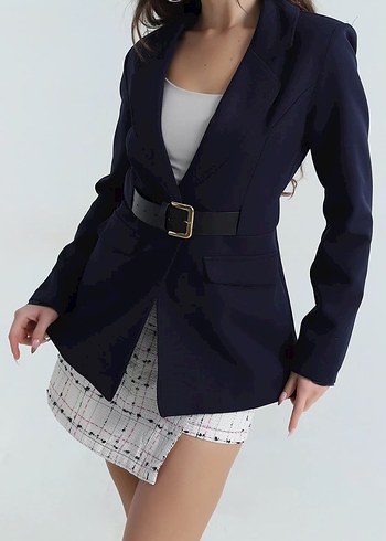 Lacivert Kemer Detaylı Blazer Ceket - Görsel 4