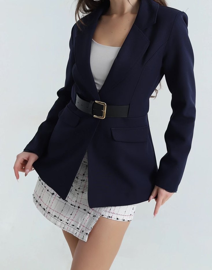 Lacivert Kemer Detaylı Blazer Ceket - Görsel 4