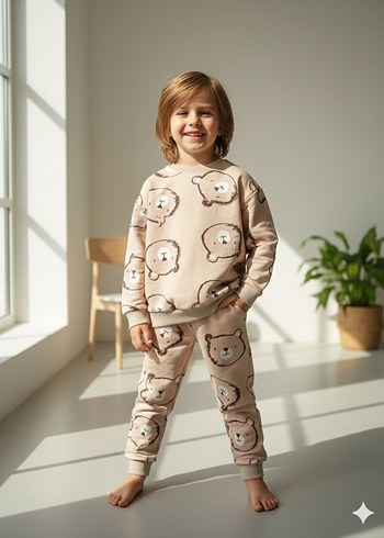 Kız Çocuk Beyaz Batik Desenli Rahat Eşofman Takımı - Görsel 2