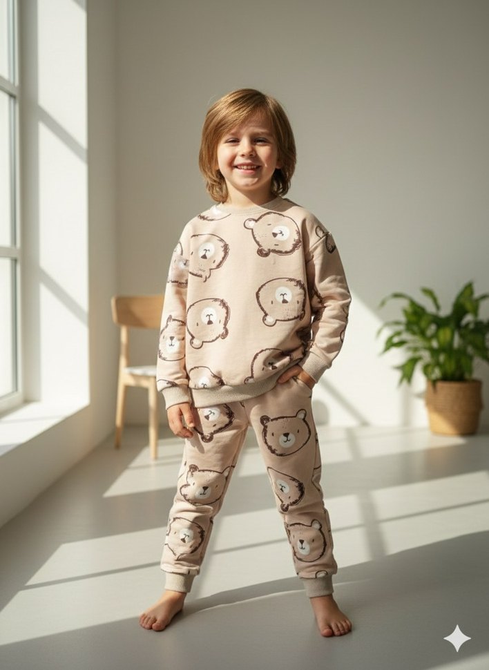 Kız Çocuk Beyaz Batik Desenli Rahat Eşofman Takımı - Görsel 2