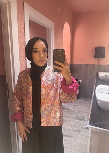 Pembe Bohem Tarzı Salaş Kadın Ceket