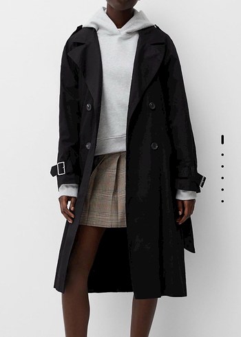 xs Beden siyah Renk BERSHKA Siyah Uzun Kemerli Trençkot