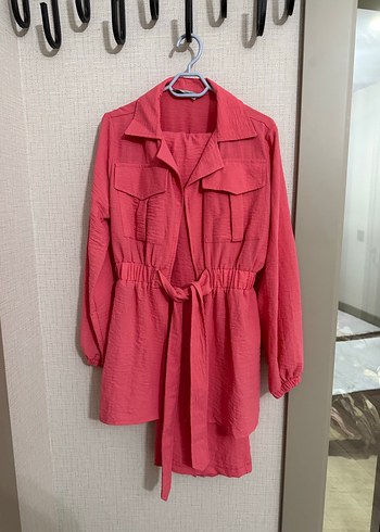 Pembe Kemerli Keten Mini Kadın Takım - Görsel 2