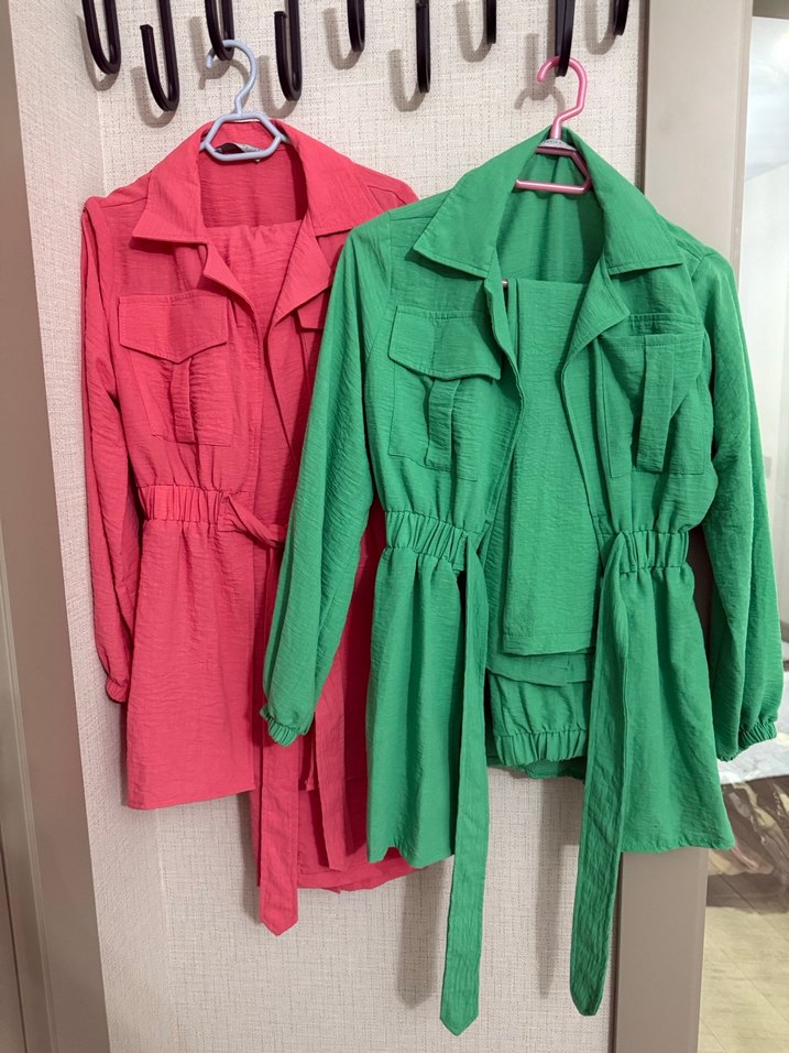 Pembe Kemerli Keten Mini Kadın Takım - Görsel 3