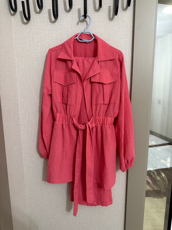 Pembe Kemerli Keten Mini Kadın Takım - Görsel 2