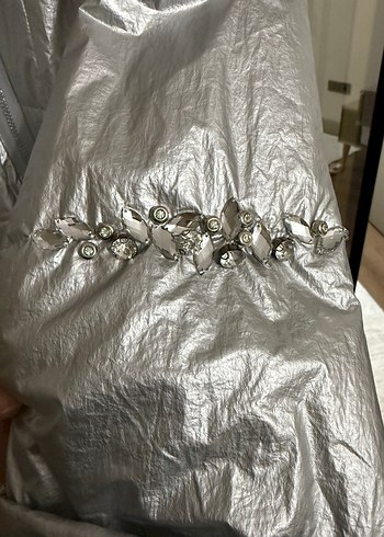 Gri Metalik Kemerli Midi Kadın Ceket - Görsel 4